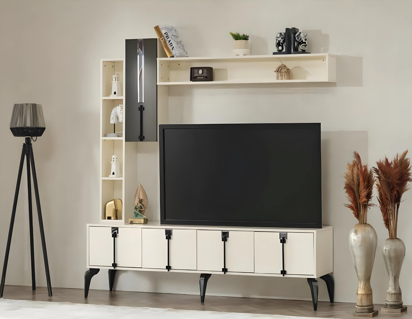 Wohnwand TV Ständer Regal Wohnzimmer Set 4tlg Holzmöbel Modern Wandschrank