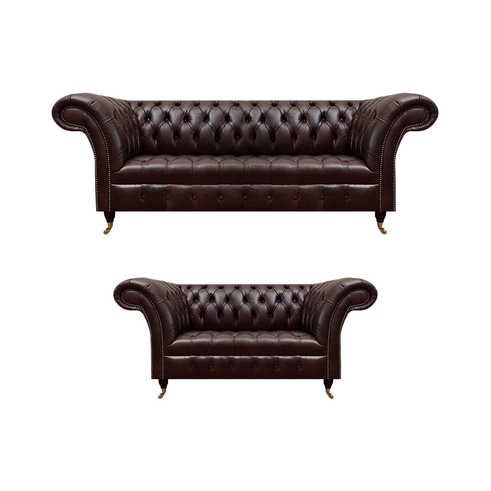 Dunkelbraune Chesterfield Ledergarnitur Moderne Ledersofas Sessel 2tlg