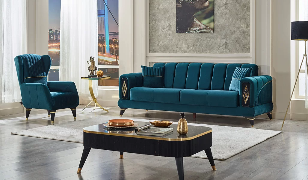 Polstermöbel Sofagarnitur 2tlg Wohnzimmer Sofa 3 Sitzer mit Sessel Grün