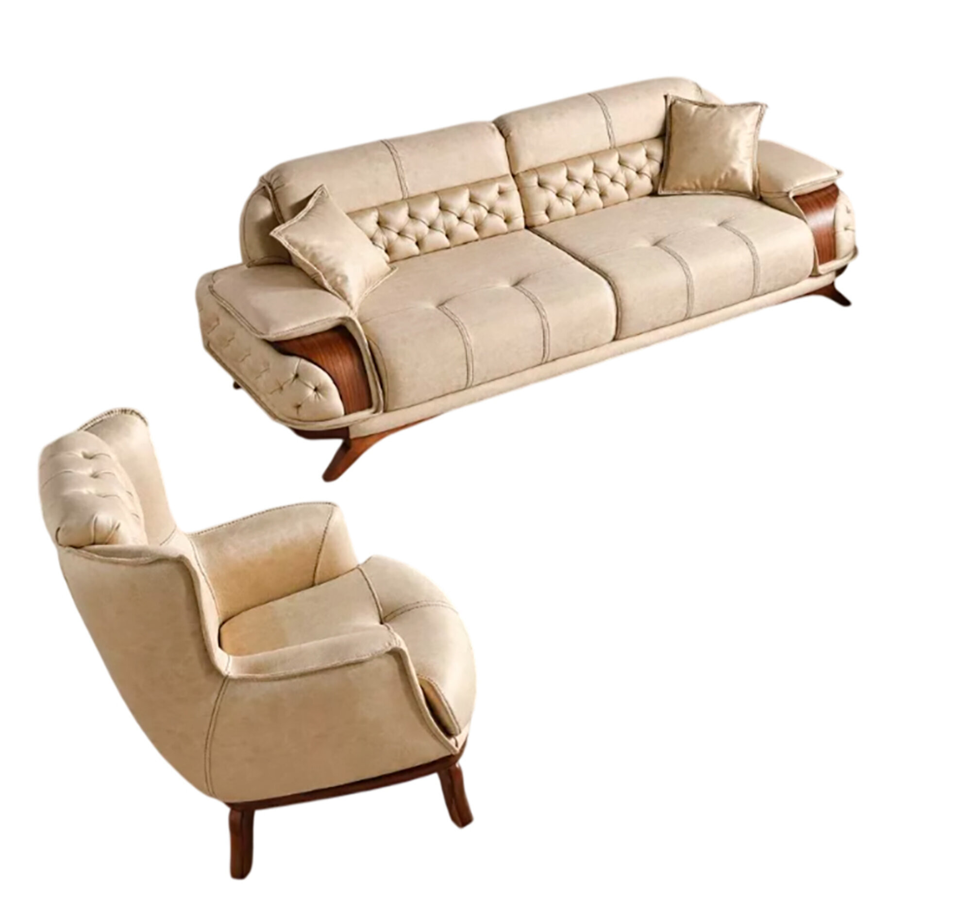 Stilvolles Modernes Sofa Set 3+1 – Beige Design für Wohnzimmer Sofort