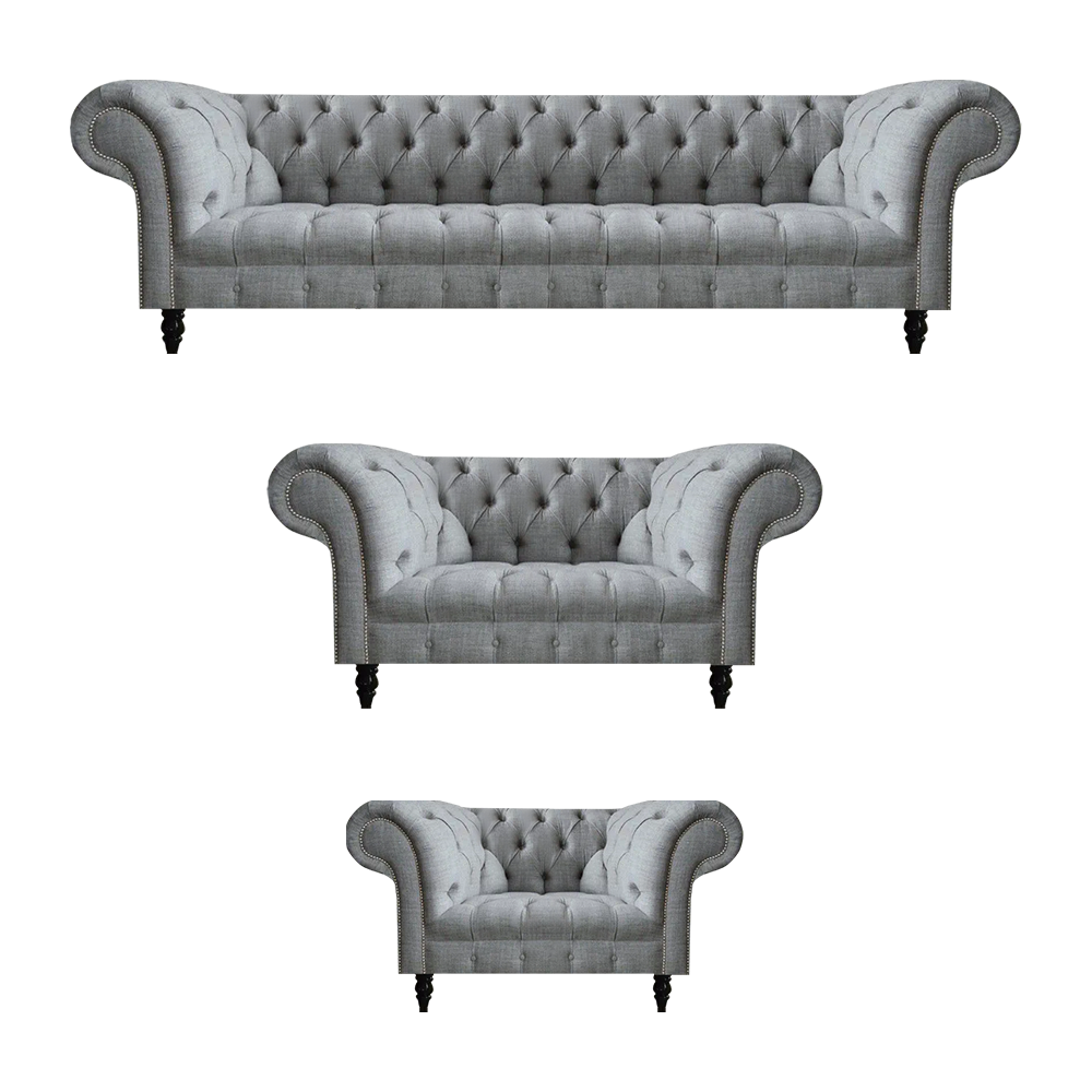 Luxuriöse Garnitur Chesterfield Sofagarnitur 4+2+1 Sitzer Grau Möbel