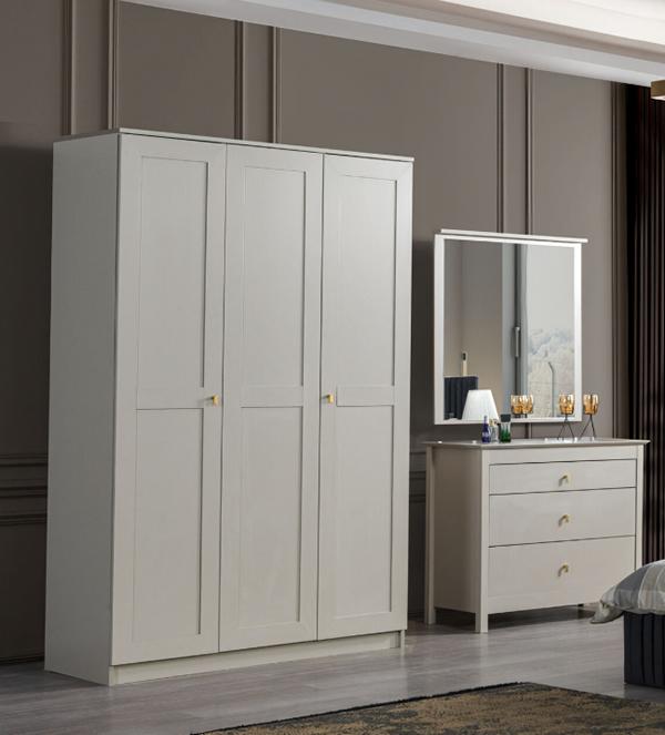 Shlafzimmer Set großer Kleiderschrank + stilvolle Kommode Luxuriöses Weiß Holz