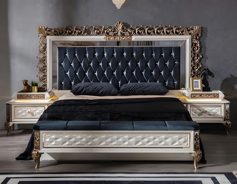 Luxus Bett Schlafzimmer Möbel 2x Nachttische Bett Set Einrichtung 3tlg.