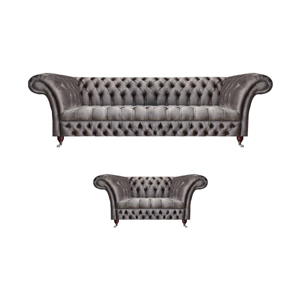 Luxuriöse Grau Möbel Sofas Set 2tlg Sofagarnitur Wohnzimmer Chesterfield
