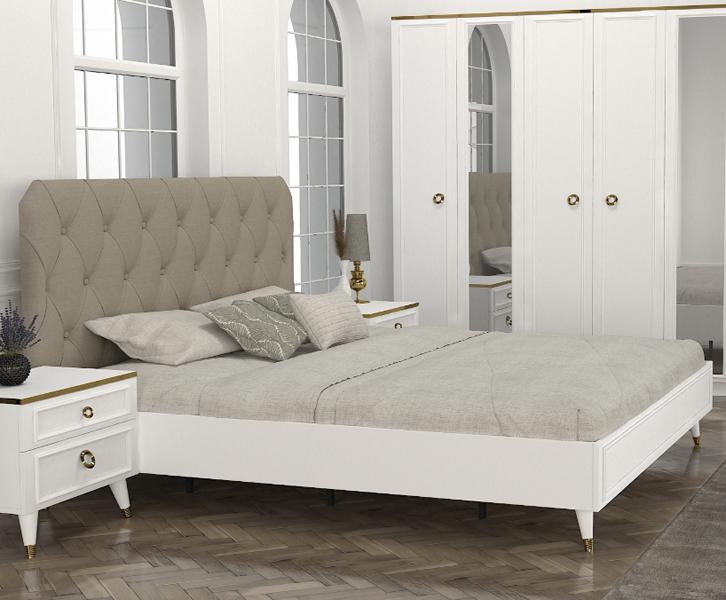 Modernes Polsterbett Bett Betten Bettgestell Doppelbett 180x200 Beige Ehebett