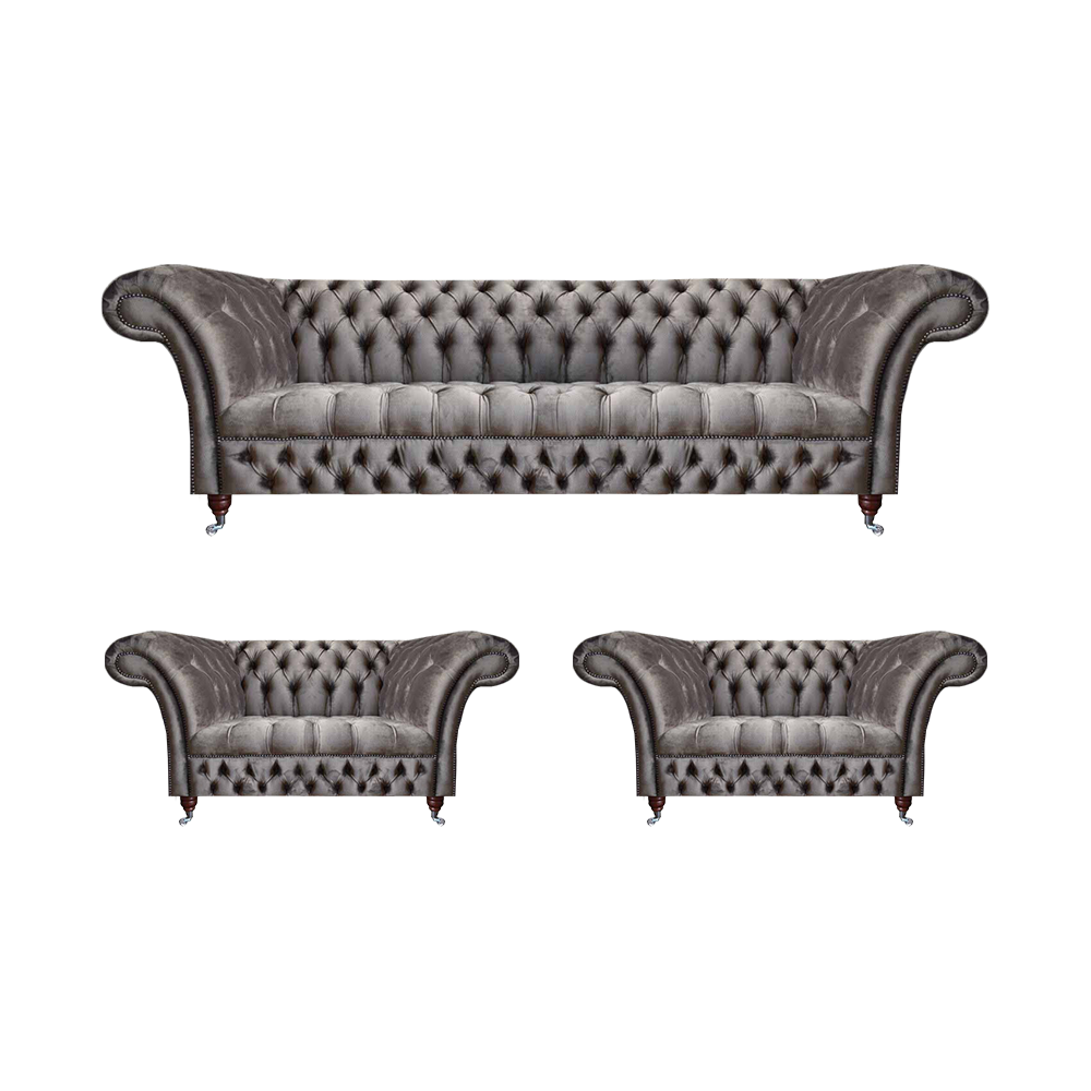 Modern Grau Chesterfield Sofagarnitur 3+1+1 Sitzer Luxuriöse Wohnzimmer