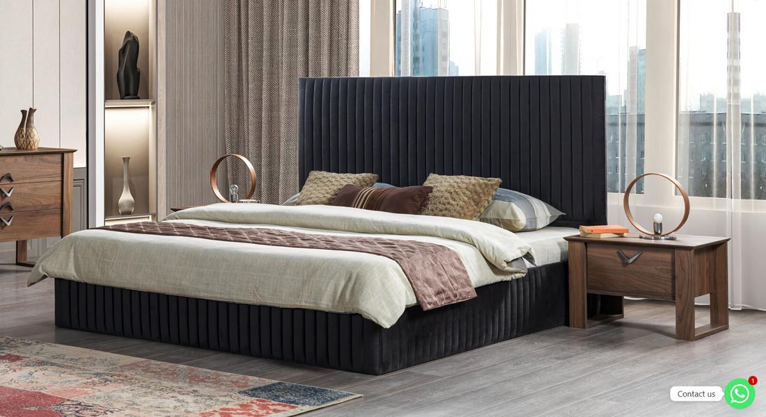 Schlafzimmer Schlafzimmereinrichtung Möbel Bett Nachttische Schwarz 3tlg