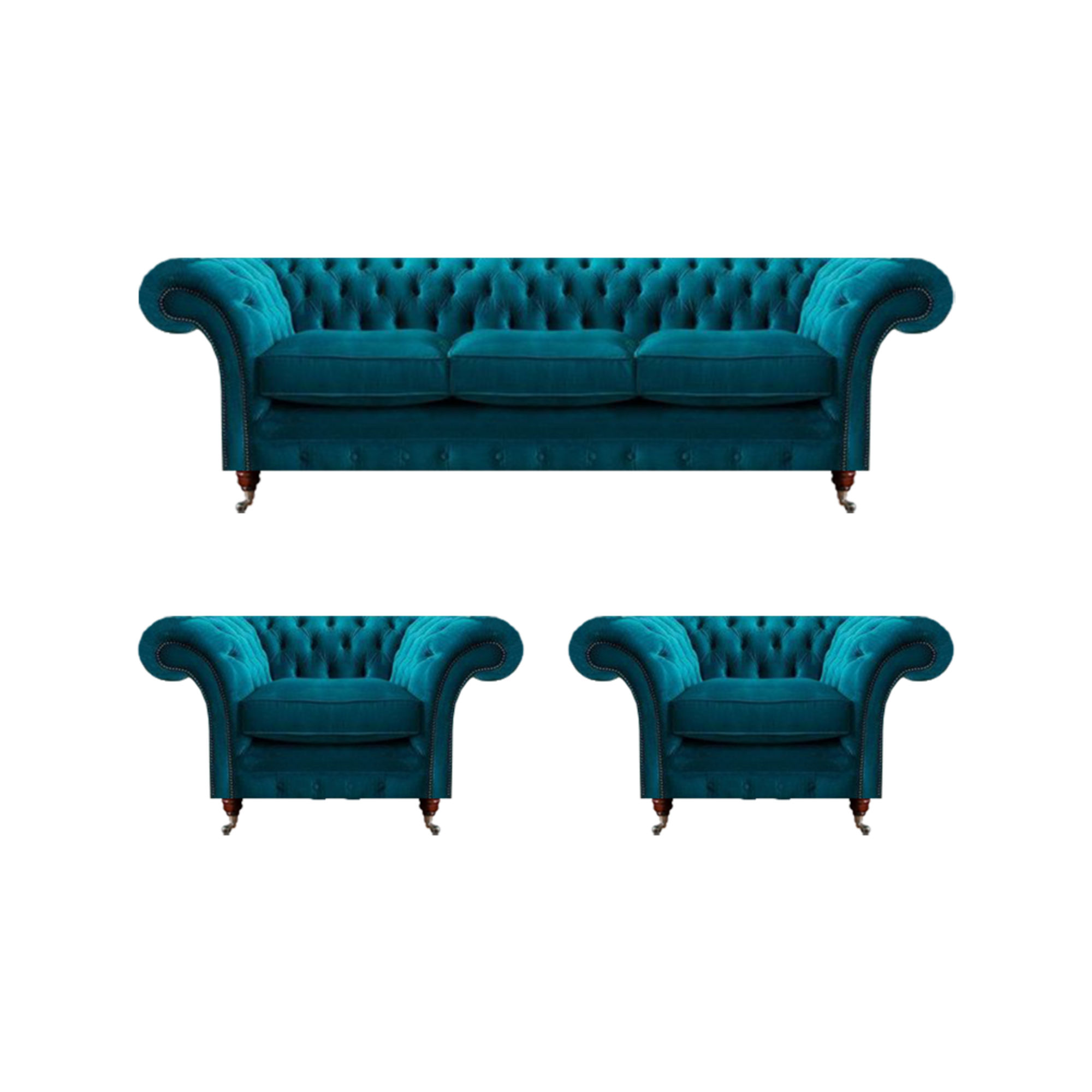 Chesterfield Blaue Couchen Polstersofas Wohnzimmer Textil Sitzmöbel 3tlg