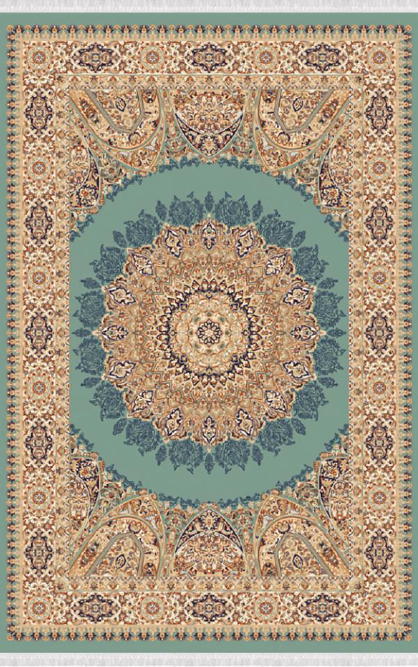 Orientteppich Teppich Bordüre Ornament Kurzflor Vintage Seladon Grün 150x233