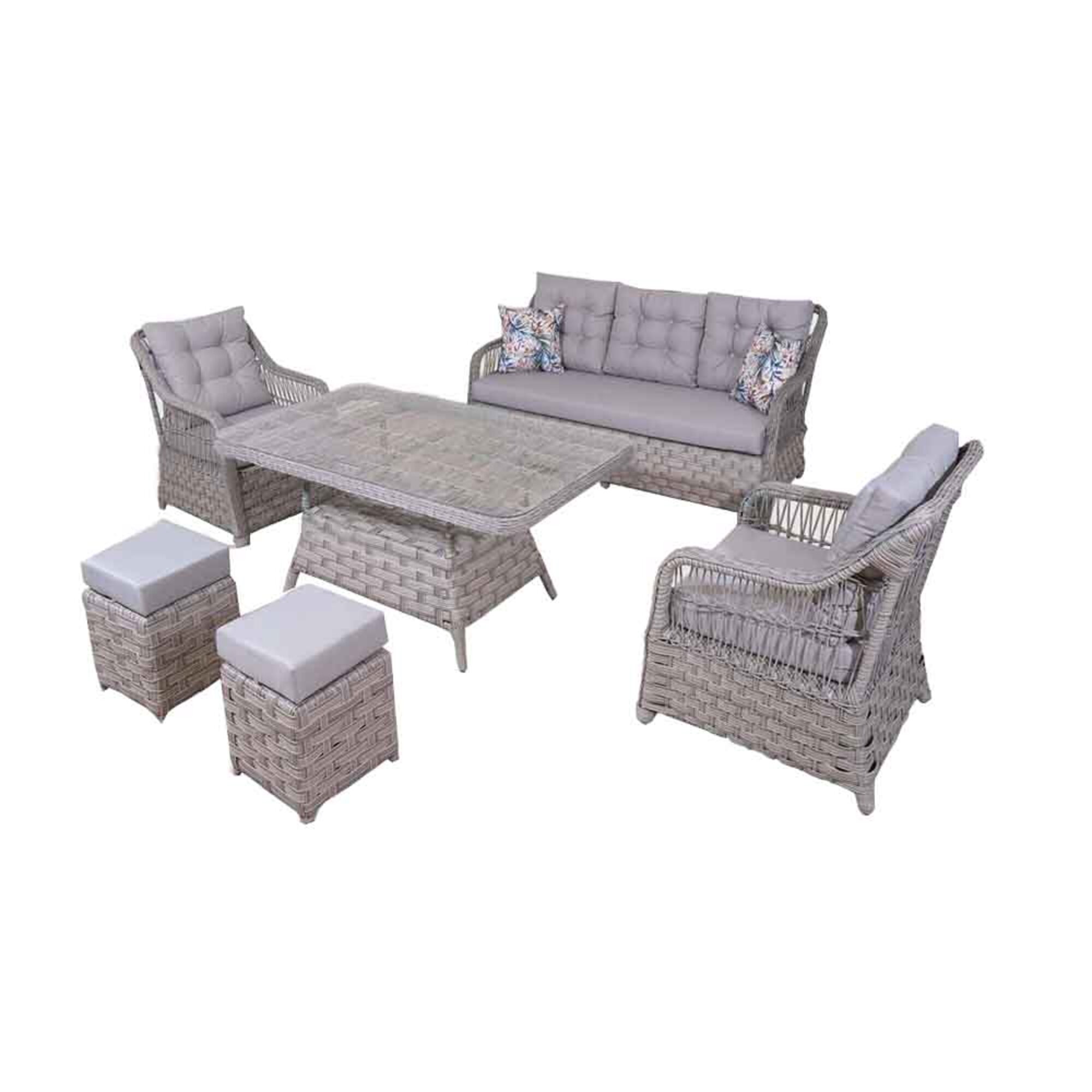 Grau Garten Sitzmöbel Sofagarnitur Dreisitzer Sofa Sessel Esstisch Set Rattan