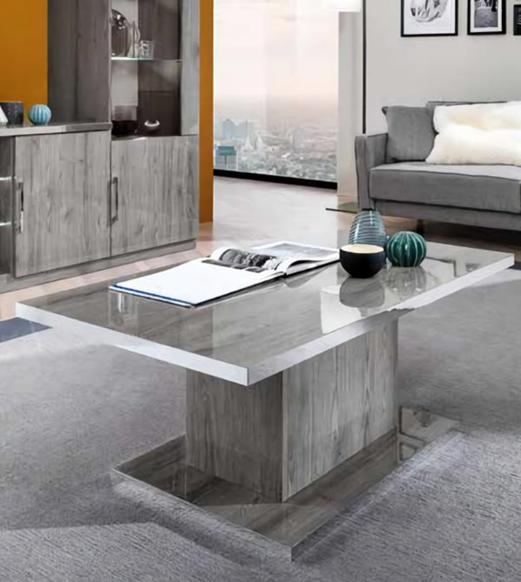 Couchtisch Wohnzimmertisch Sofatisch Hochglanz Grau Holz Rechteckig
