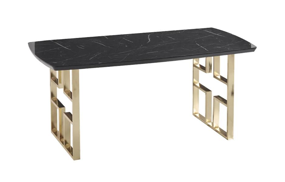 Designer Esstisch schwarze Holzplatte rechteckige Tischplatte goldene Füße