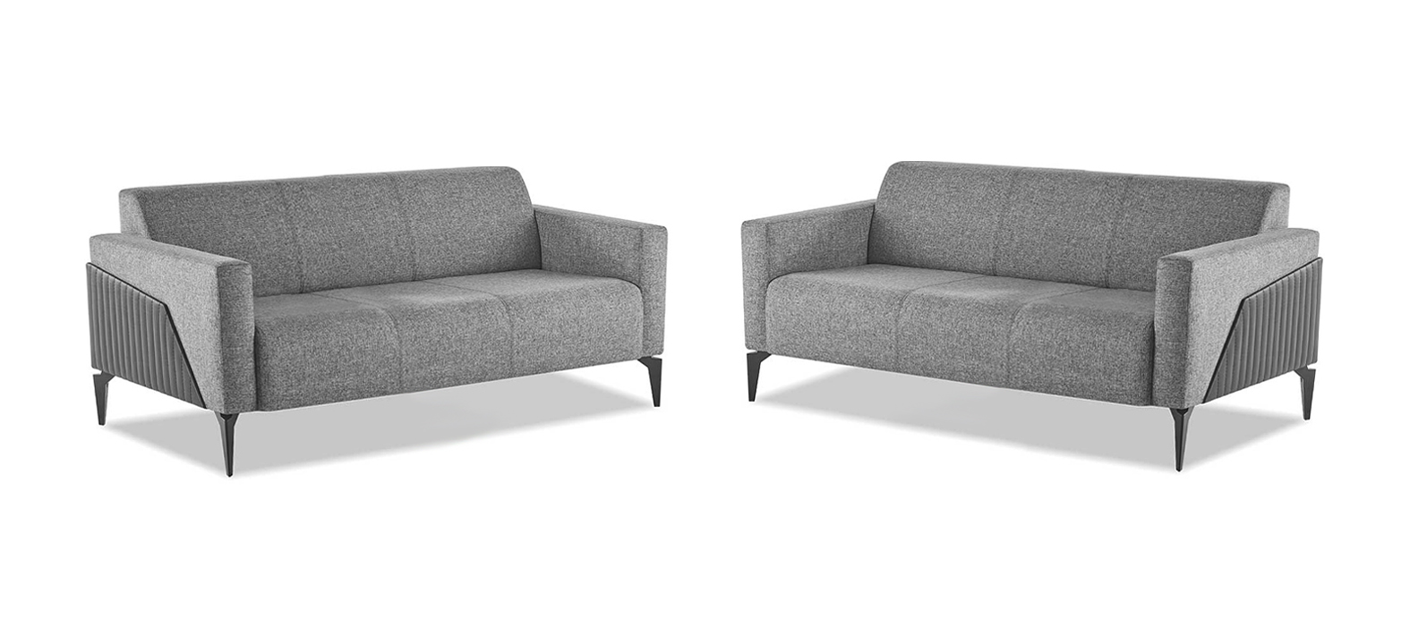 Moderner Sofa-Set 3-Sitzer Grau Edelstahl Modern Couch Textil Leder Holz