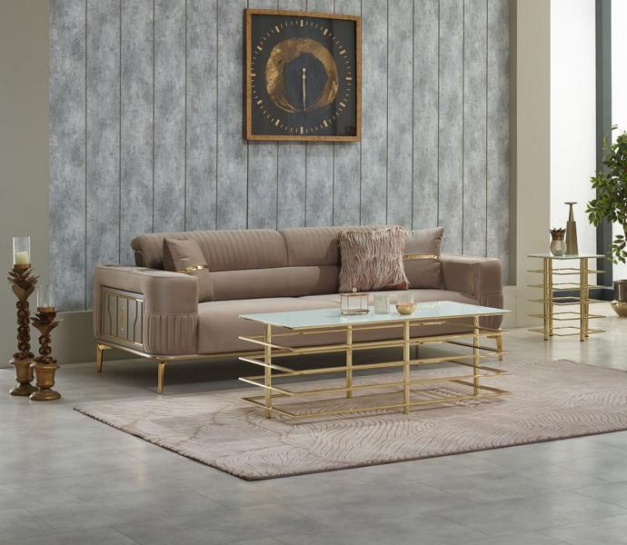 Luxus Dreisitzer Sofa 3 Sitzer Stoffsofa Polstersofa Beige Couch