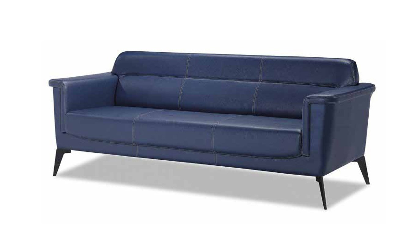 Dreisitzer 3 Sitzer Sofa Büro Möbel Leder Polster Couch Modern Design Blau