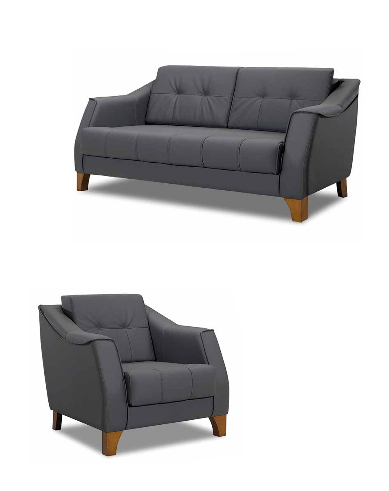 Sofagarnitur Sofa 2 + 1 Sitzer Wohnzimmer Leder Polster Möbel Modern Stil Grau