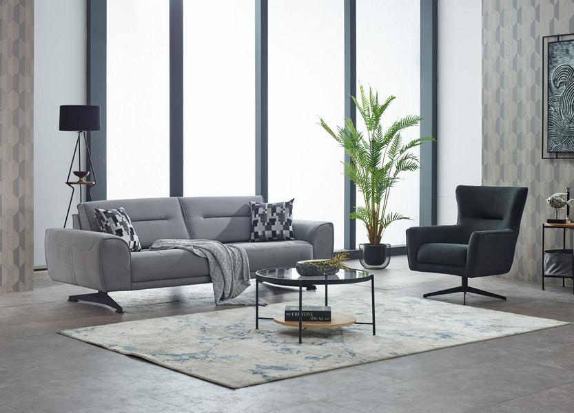 Sofagarnitur Polstersofa Dreisitzer 2tlg Stoffsofa Sessel Grau Sofa