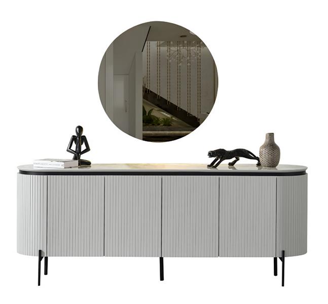 Zeitlos Sideboard Grau Kommode mit Spiegel Schublade Wohnzimmer Anrichte