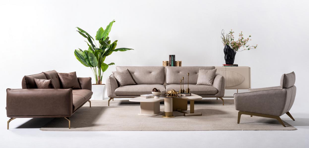 Elegant Beige Sofa Set Komfortabel 4+3-Sitzer Sofa mit Sessel Wohnzimmer Set