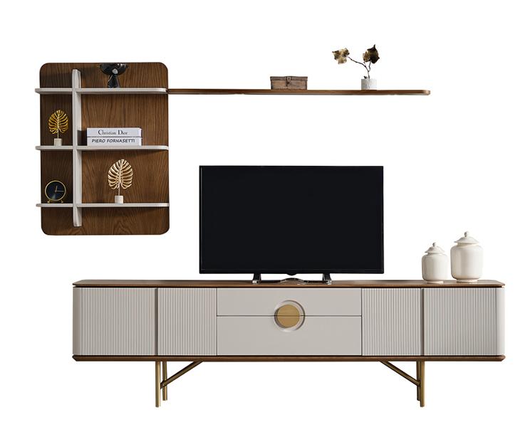 Modern TV-Unit Sideboard Zeitlos Beige Fernsehschrank Wandregal Wohnzimmer