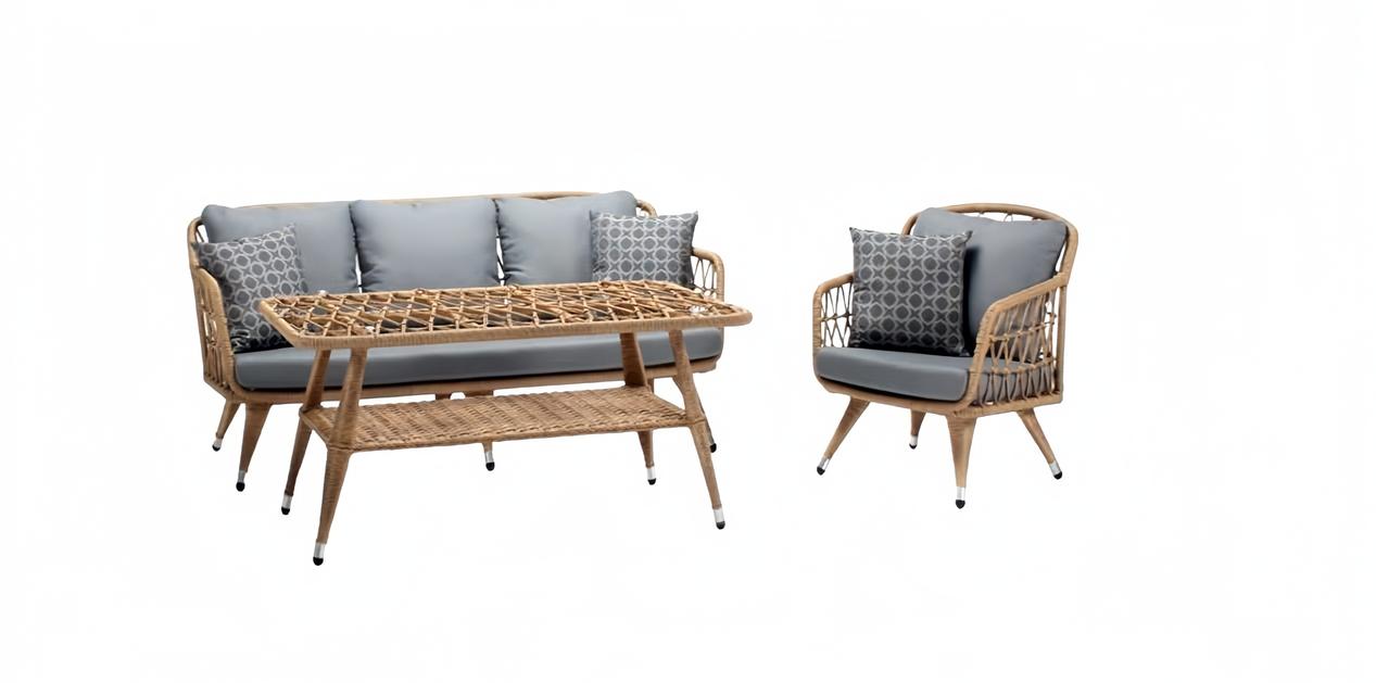 Gartenmöbel Grau Sofagarnitur Sessel Veranda Sitzgruppen Couchtisch Sofa 3tlg