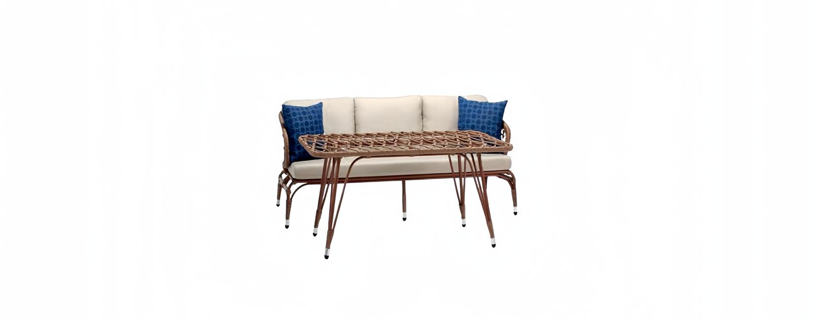 Garnitur Sofa 3 Sitzer Braun Couchtisch Sofas Dreisitzer Rattan Luxus Modern