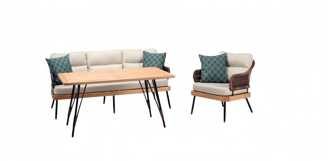 Gartenmöbel Beige Garten Rattan Garnitur Couchtisch Sessel Sofa 3 Sitzer 3tlg