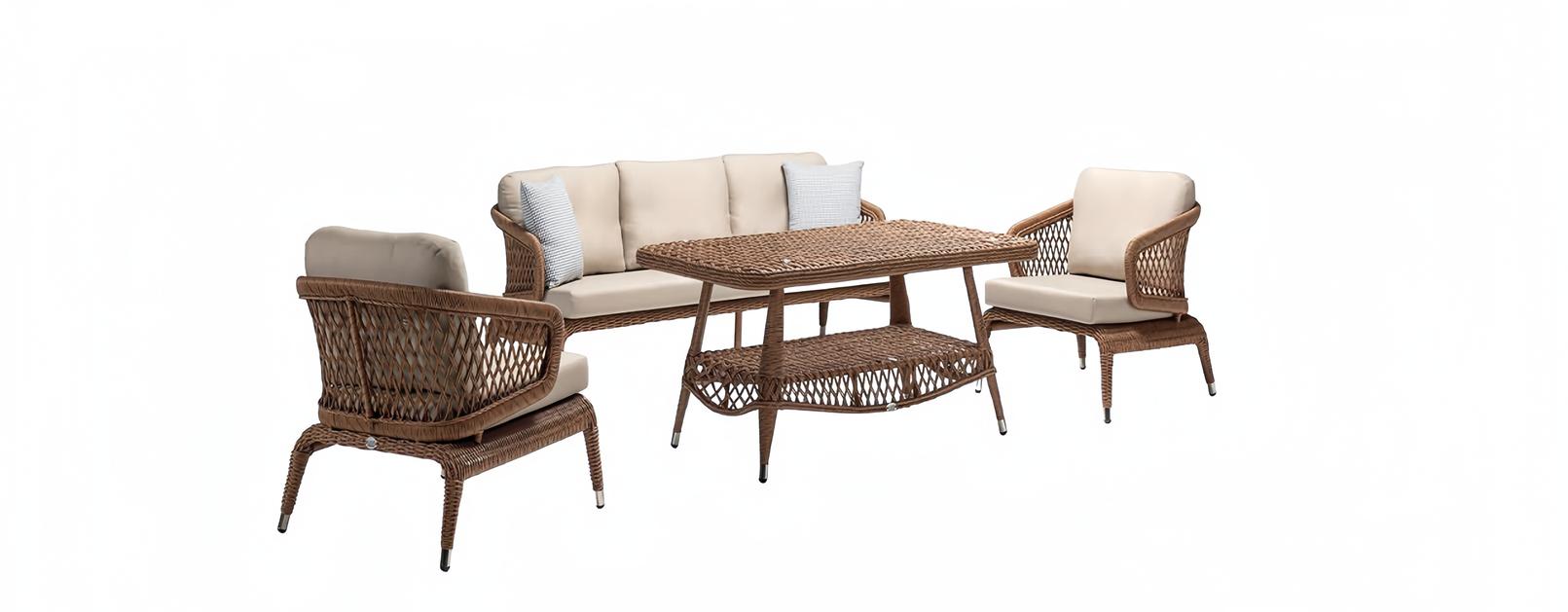 Moderne Gartenmöbel Luxus Sofagarnitur ofa 3 Sitzer 2x Sessel Couchtisch Braun