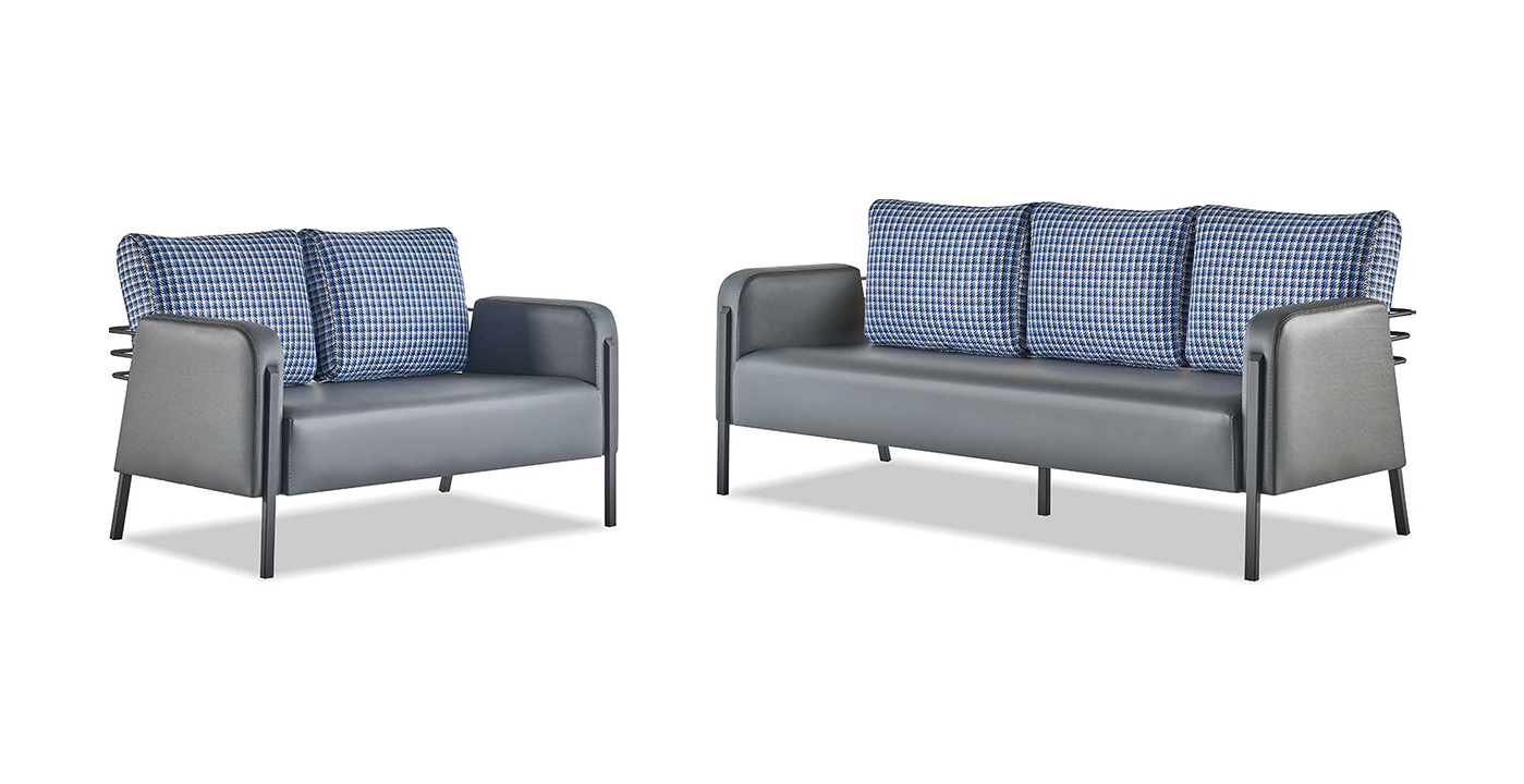 Sitzmöbel Set 3-Sitzer 2-Sitzer Grau Blau Polster Modern Leder Textil