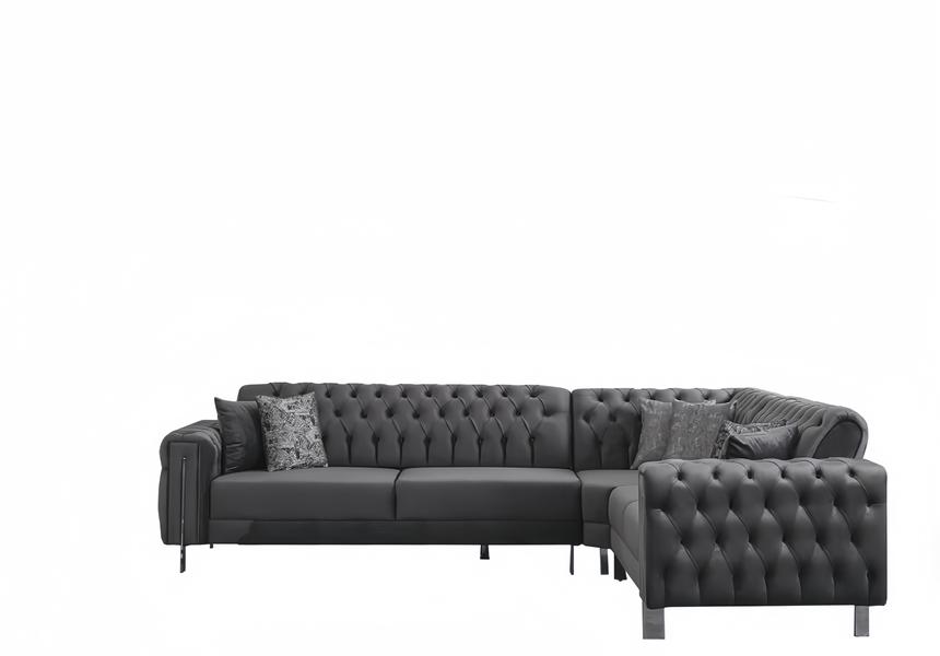 Ecksofa L-Form Eckcouch Sofa Couch Schlafsofa Chesterfield Metall Grau