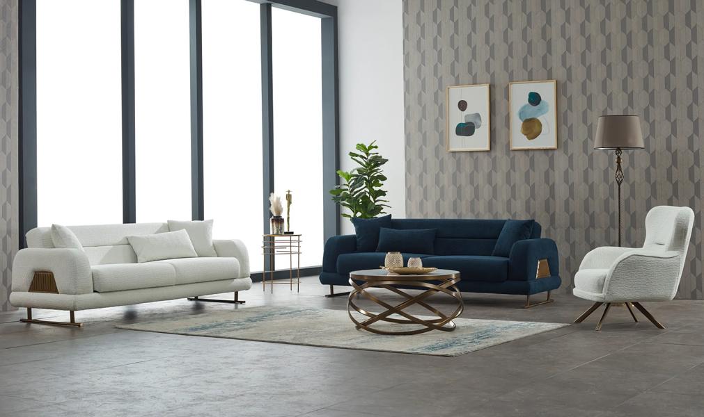 Couchgarnitur Sofa Polstersofa Dreisitzer Stoffsofa Weiß Sessel 3tlg