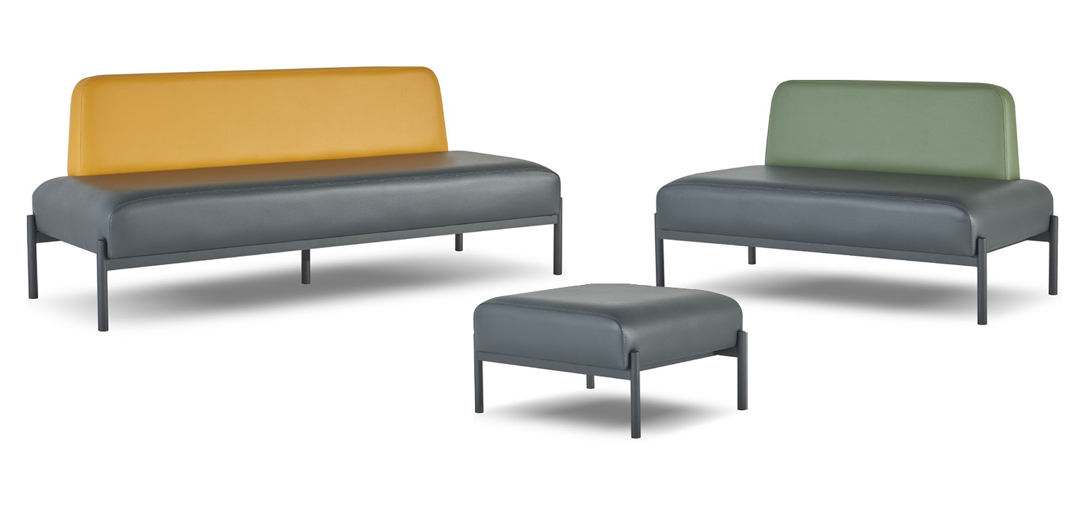 Komplett Set 3-Sitzer 2-Sitzer Sessel Schwarz Gelb Grün Art Deco Leder