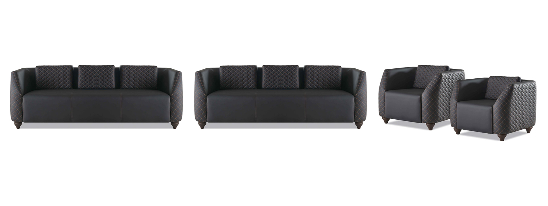 Komplett Set 3-Sitzer 2x Sessel Schwarz Polster Modern Leder Sofa-Set