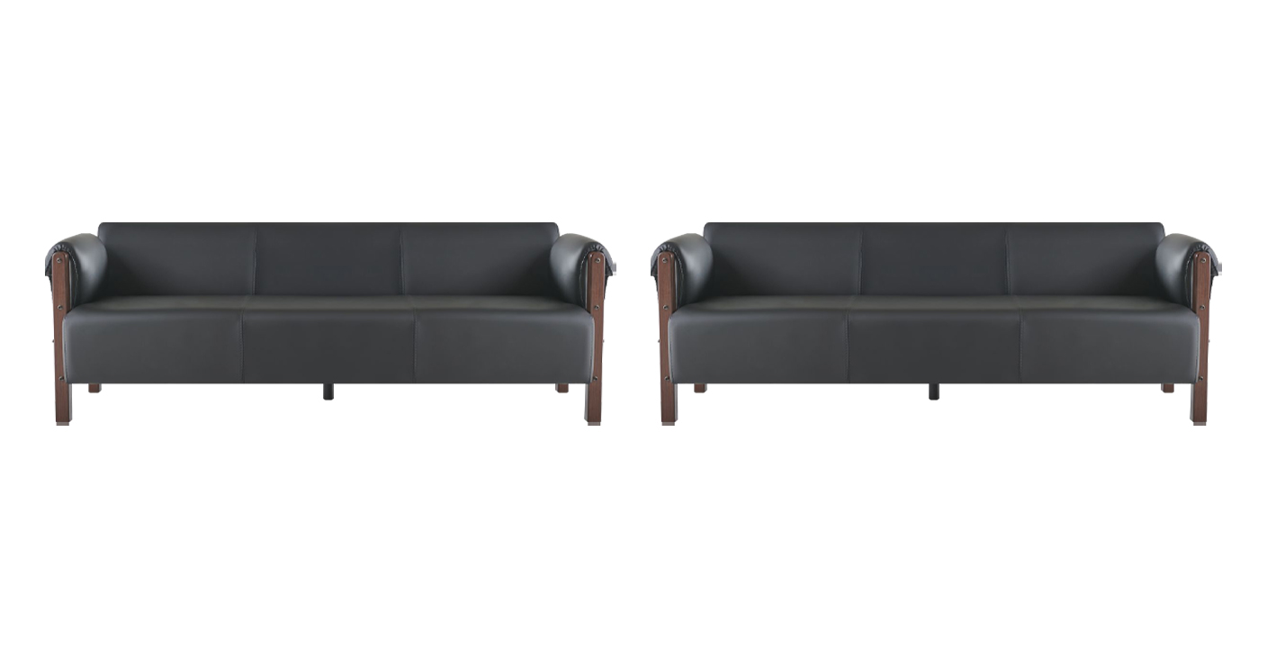 Sofas 3-Sitzer Ledersofas Sofagarnituren Schwarz Modern Sofa-Set Holz