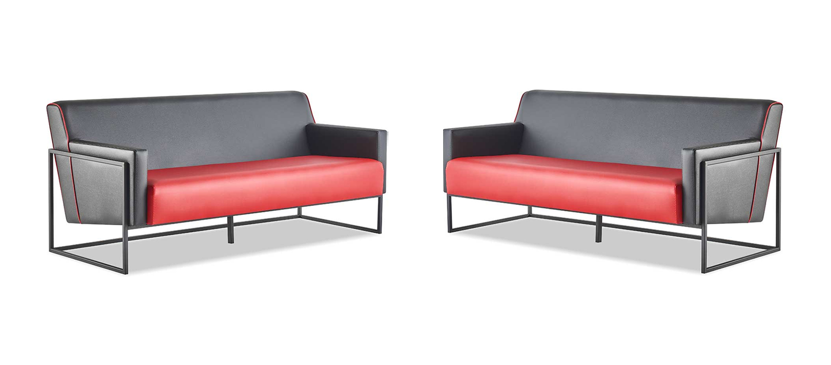 Moderner Schwarz Rot Ledersofas Set 3-Sitzer Sofas Sofa-Set Couch Leder