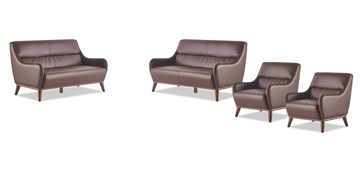 Sitzmöbel Komplett-Set 2-Sitzer Sessel Braun Leder Klassisch Leder Holz