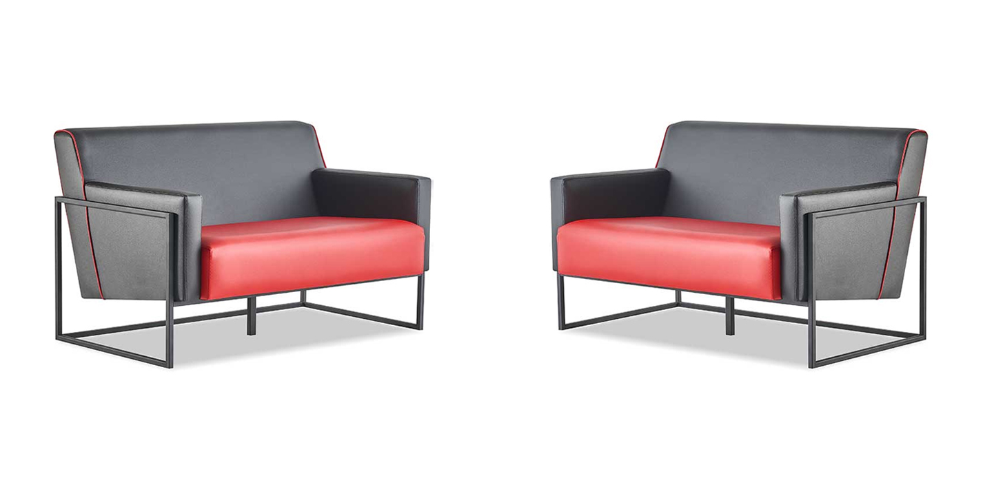 Sofa-Set 2-Sitzer Schwarz Rot Ledersofas Modern Couch Leder Edelstahl