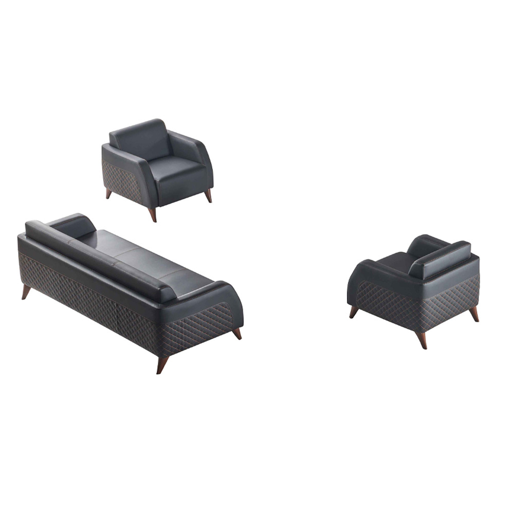Sitzmöbel 3-Sitzer 2x Sessel Schwarz Lehnsessel Couch Set Modern Leder