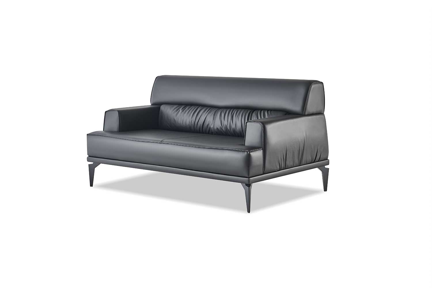 Sofa 2-Sitzer Schwarz Modern Ledersofa Edelstahl Couch Sitzmöbel Leder