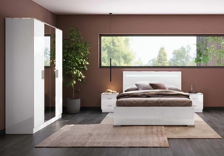 Komplett Schlafzimmer Möbel Set Bett 2x Nachttisch Kleiderschrank 4tlg Neu