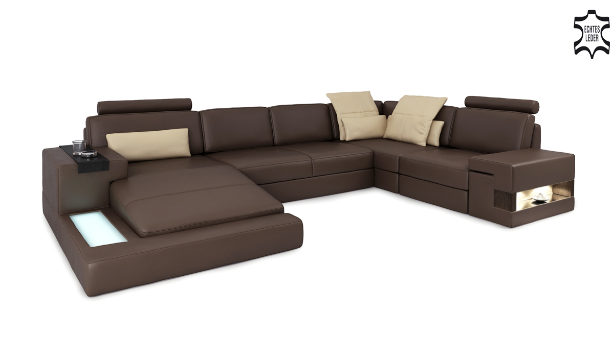Ledersofa LED + USB Ecksofa Sofa Couch Polster Bellini Big Wohnlandschaft Sofas