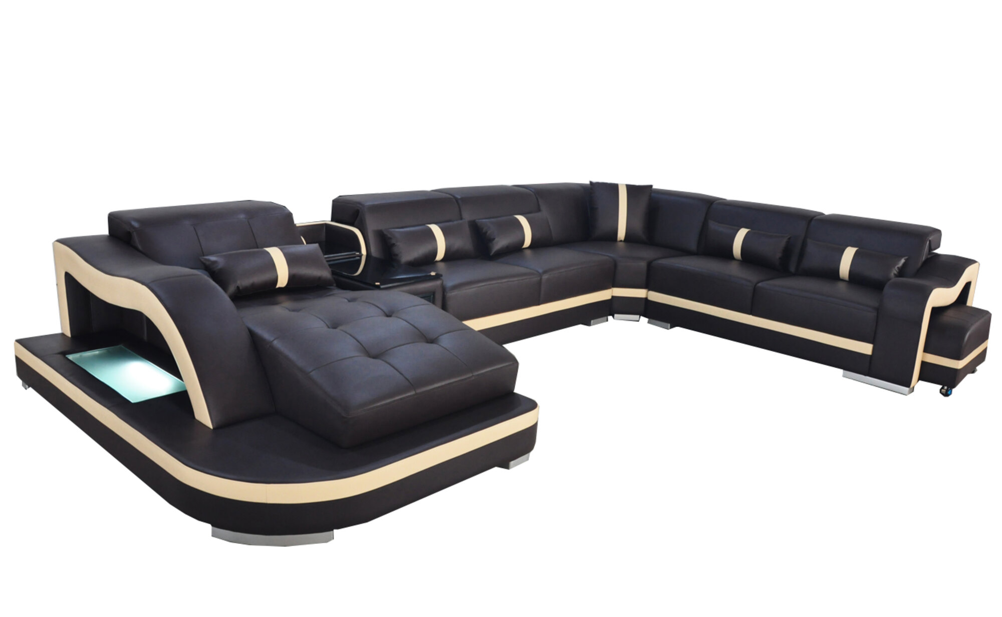 Leder Couch Polster Sitz Wohnlandschaft Modern Garnitur Sofa mit USB U Form LED