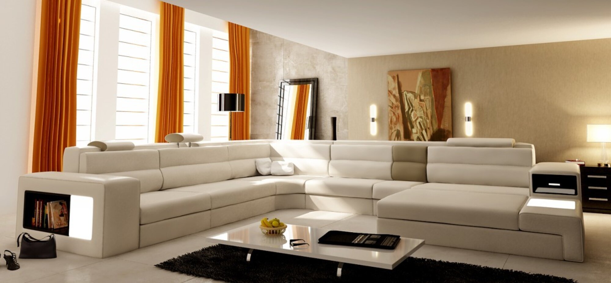 Couchgarnitur Ecke Sitzecke Leder Modernes Sofa Couch Polster Wohnlandschaft USB