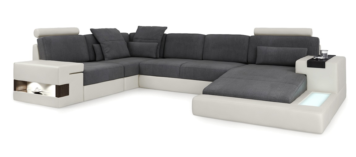 Wohnlandschaft Stoff Sofa Eck Sofa Couch Polster Garnitur U Form Stoff B-Grau