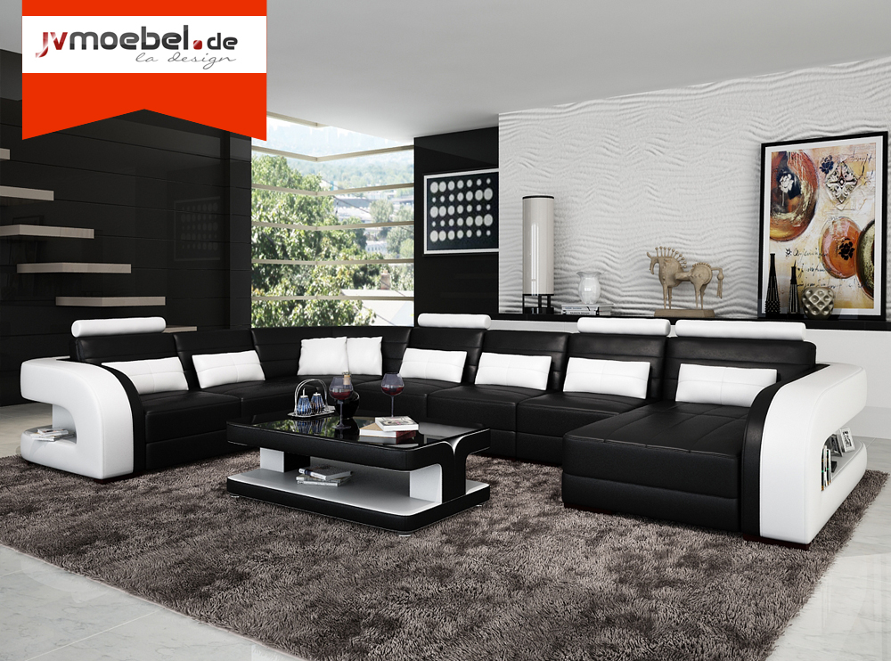 XXL Big Wohnlandschaft Sofa Couch Polster Eck Leder Sofa Garnitur Couchen +Neu+