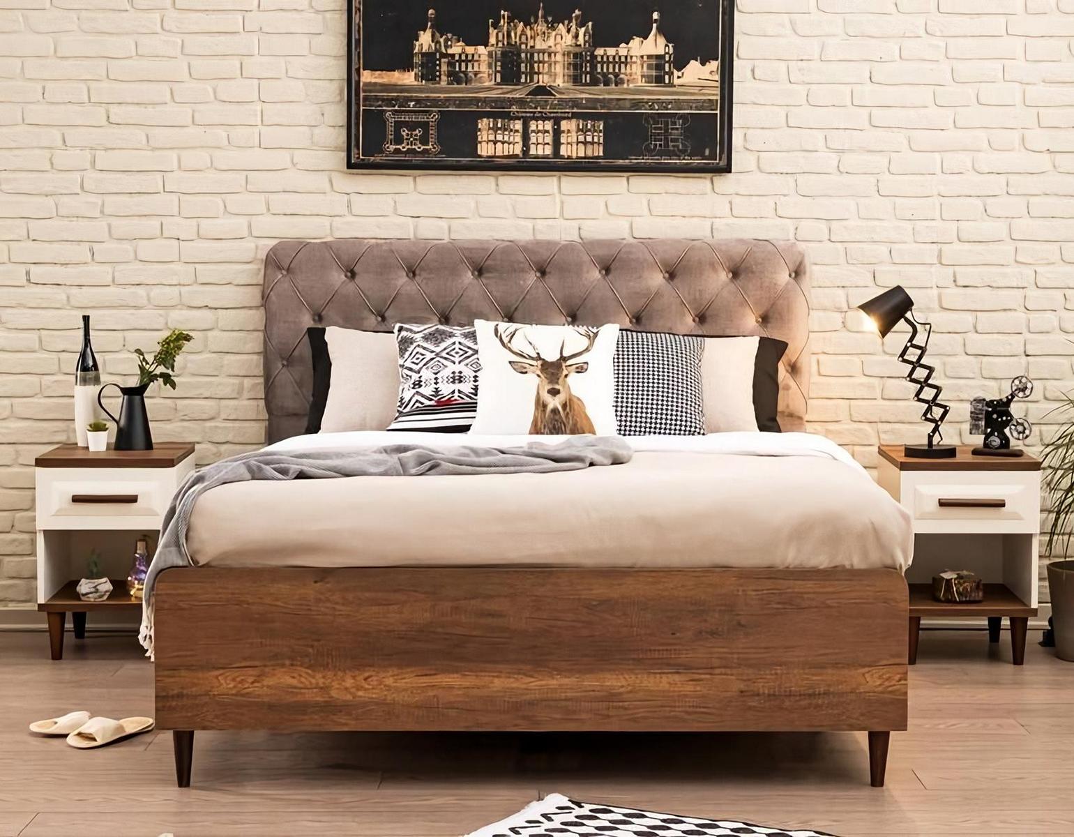 Schlafzimmer 3tlg Design Einrichtung Bett 2x Nachttische Luxus Möbel