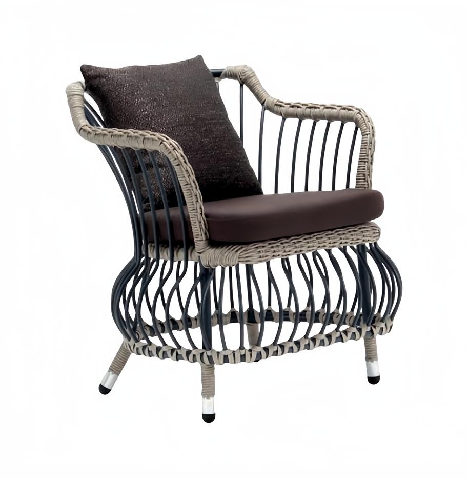 Modern Sessel 1 Sitzer Couch Polster Luxus Braun Rattan Design Terrasse
