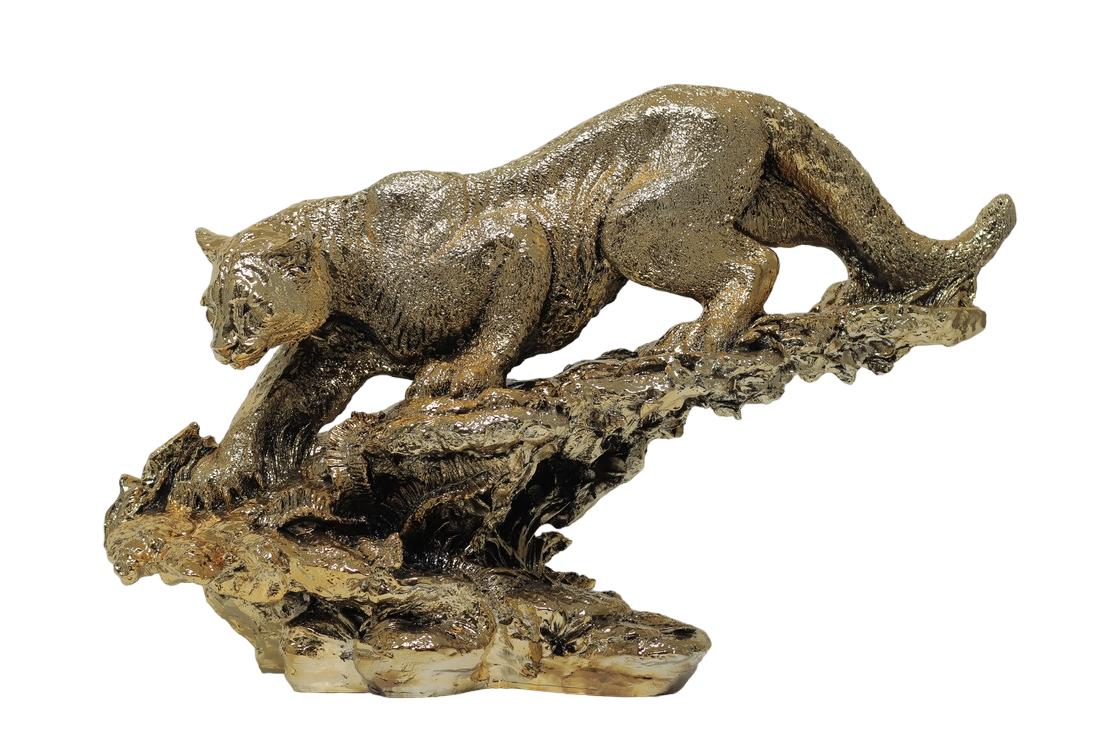 Panther auf Felsen Skulptur Skulpturen Figur Vergoldet Figuren 64 cm Dekoration