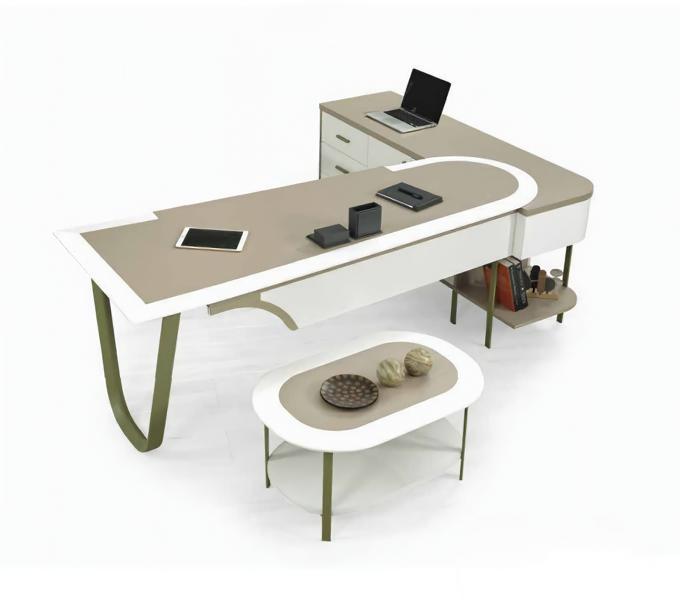 Designer Schreibtisch L-form mit Couchtisch Oval Schubladen Arbeitszimmer