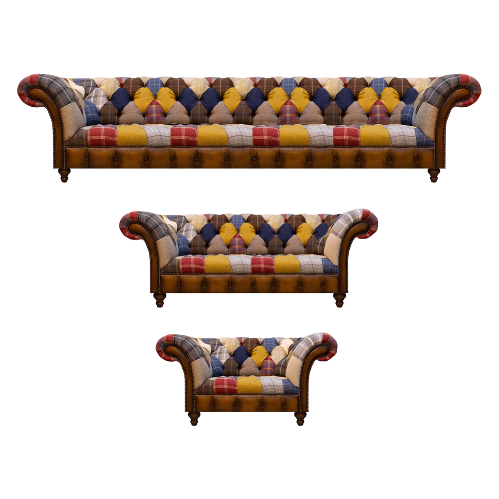 Mehrfarbig Textil Sofas Set 3tlg Polstermöbel Couch Wohnzimmer Chesterfield